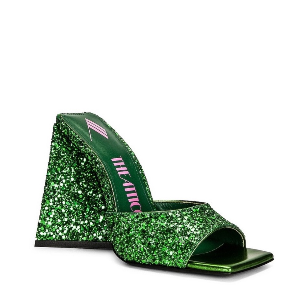 The Attico “Devon” Green Glitter Mule Sandal